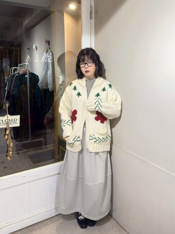 雙拉鏈撞色圖案粗毛線針織外套 