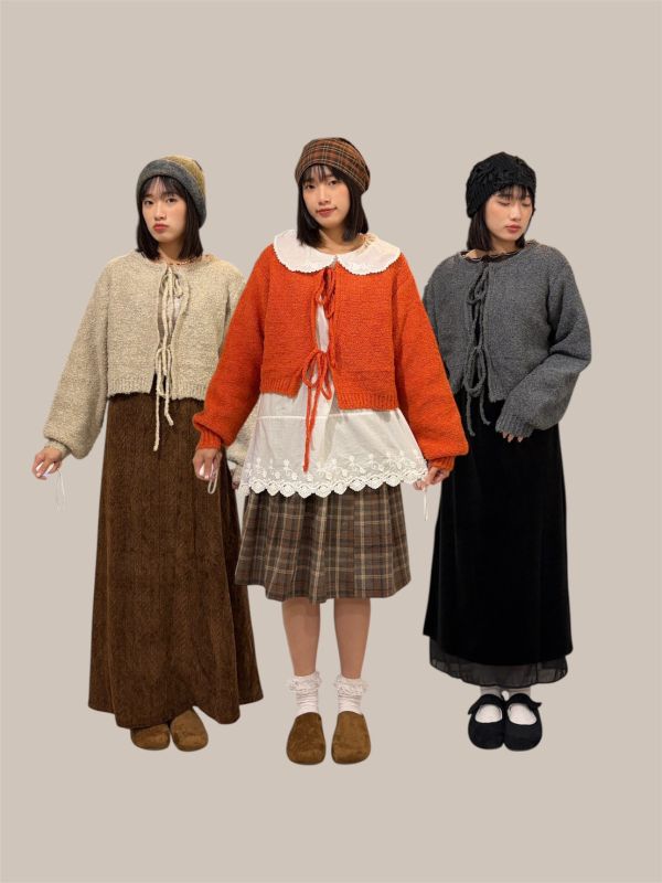 短版毛線綁帶針織外套 