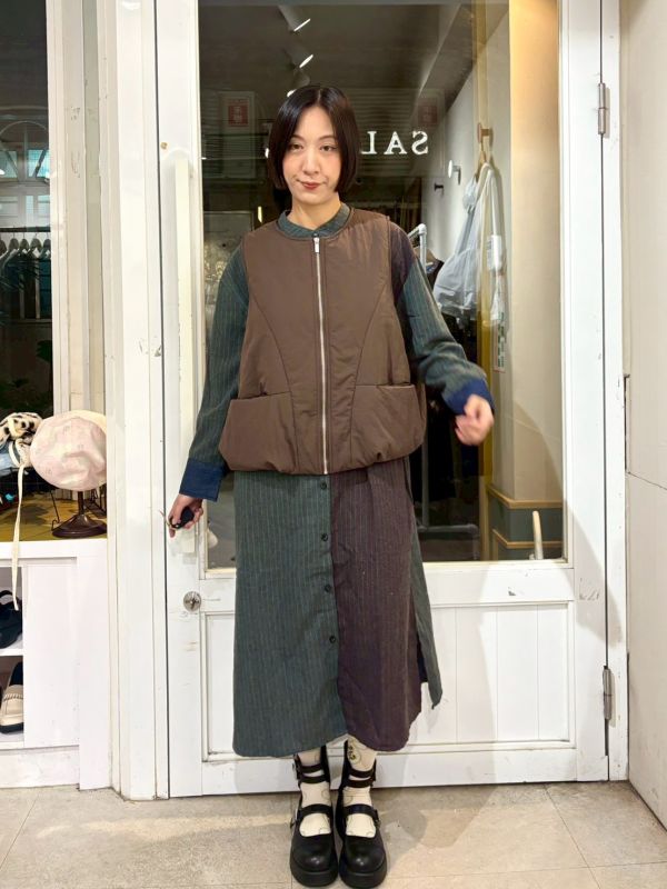 鋪棉棕色內格紋雙面穿背心 