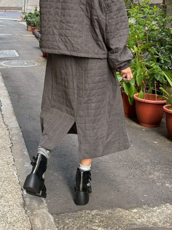 格子車縫鋪棉套裝 