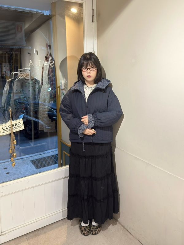 假兩件格紋滾邊袖口抽繩連帽外套 