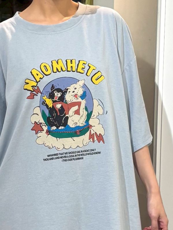 NAOMHETU黑白狗狗 tee 