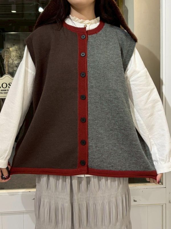 粗撞色排扣針織背心 