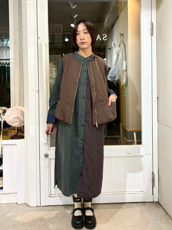 鋪棉棕色內格紋雙面穿背心 