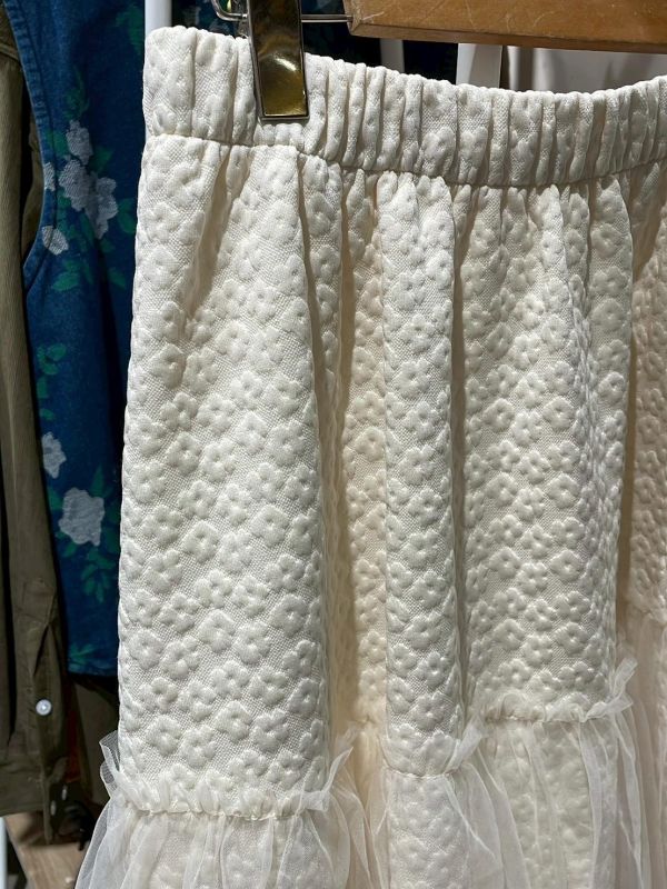 伸縮腰小花布雙層紗蛋糕裙 