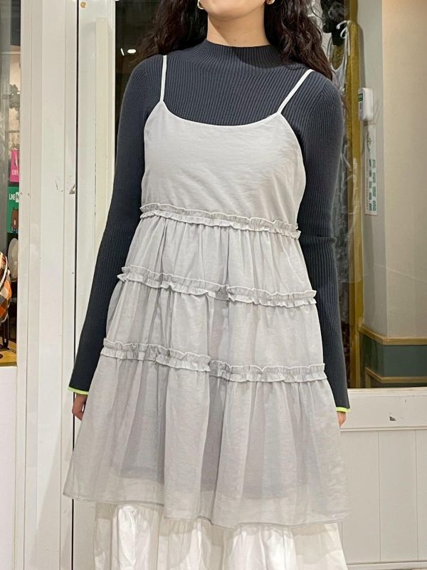 可調節細肩可愛捲邊蛋糕裙雙層短罩衫 