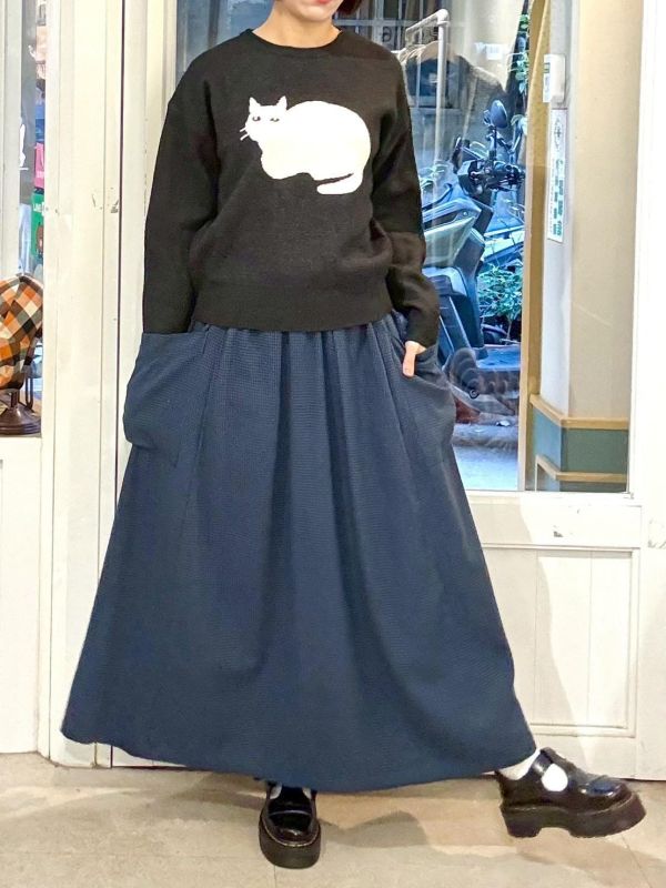 伸縮腰千鳥格紋大口袋傘狀裙 