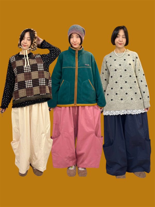 伸縮腰抽繩大口袋繭型寬褲 