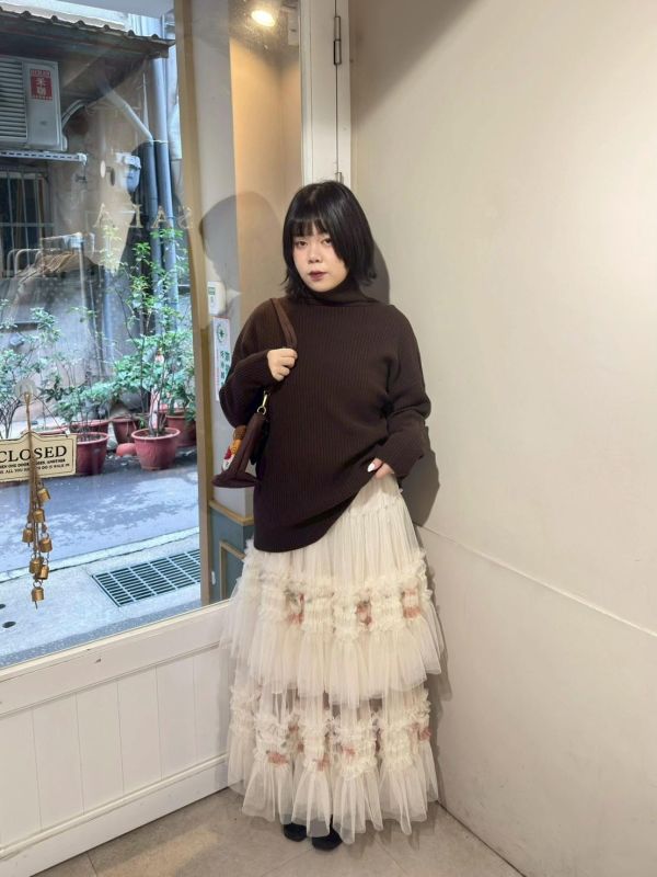 雙層紗奶油擠花拼接傘擺澎澎長裙 