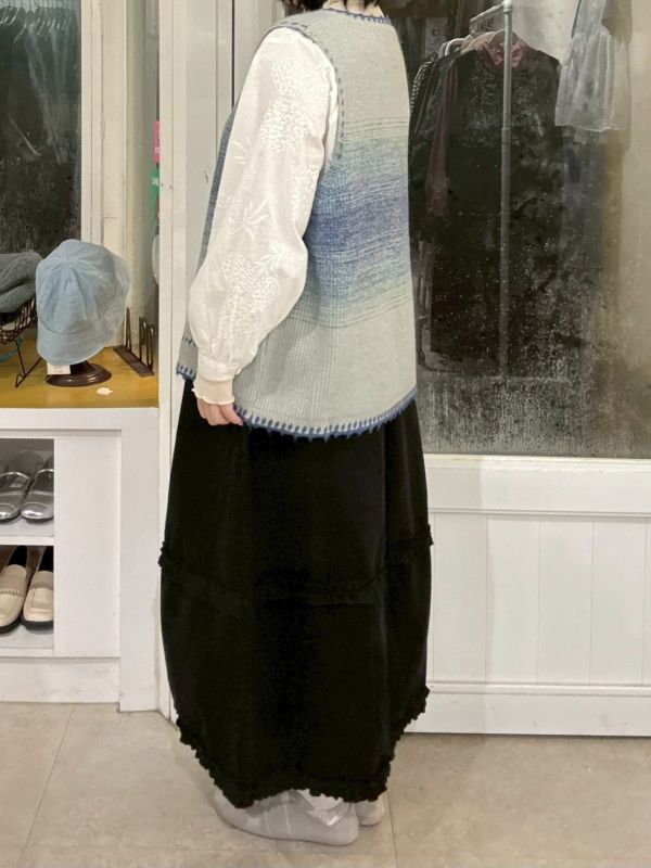 絨布厚磅滾邊繭型鬆緊腰長裙 