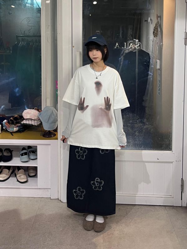 模糊人影印花寬版Tee 