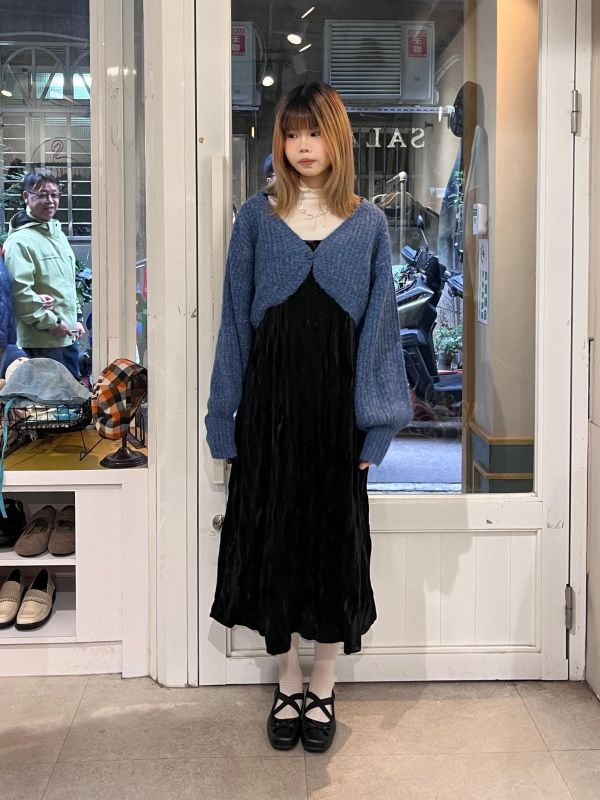 皺皺絲絨可調節吊帶長裙 