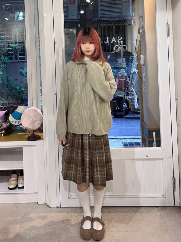 雙拉鏈針織高領長袖毛衣 