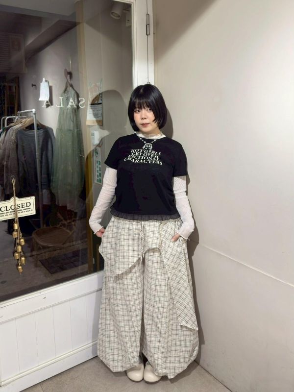 不對稱造型抽繩格紋氣球褲 