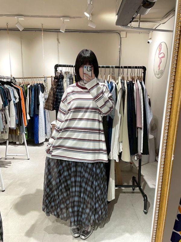 雙層格紋紗飄逸長裙 