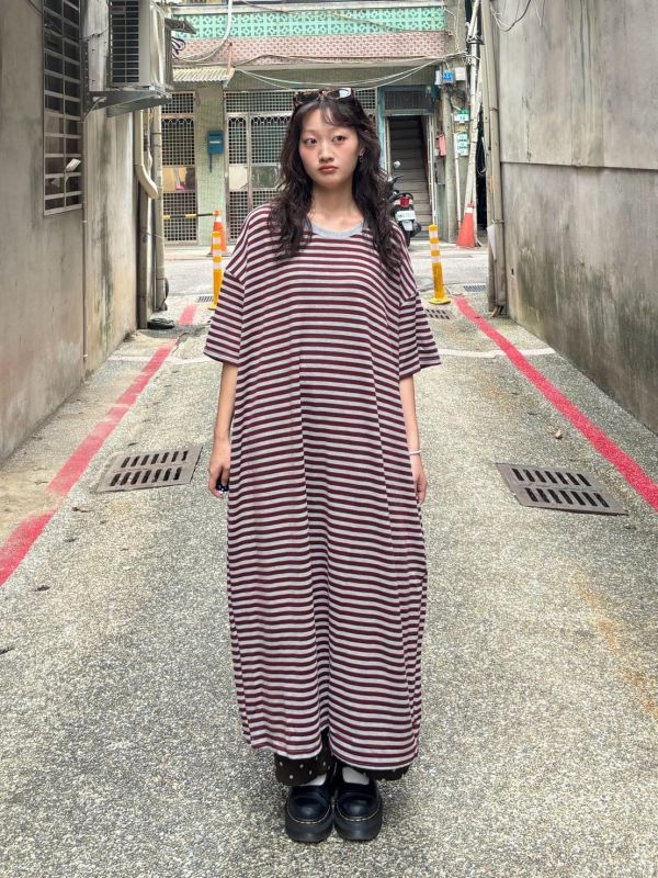 橫條紋one piece長洋裝 