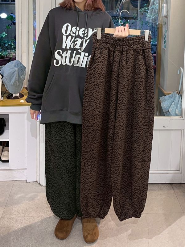 豹紋花邊錐形縮口長褲 