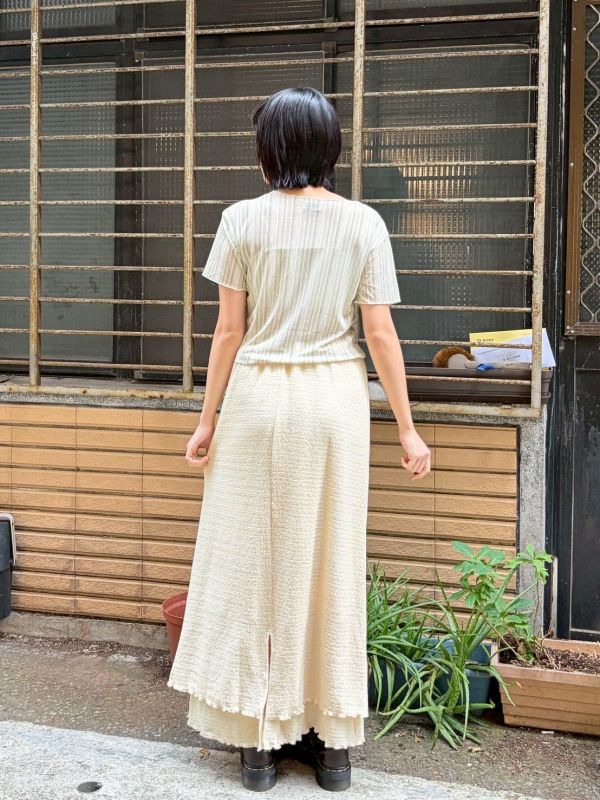 彈性細條紋微透膚上衣 