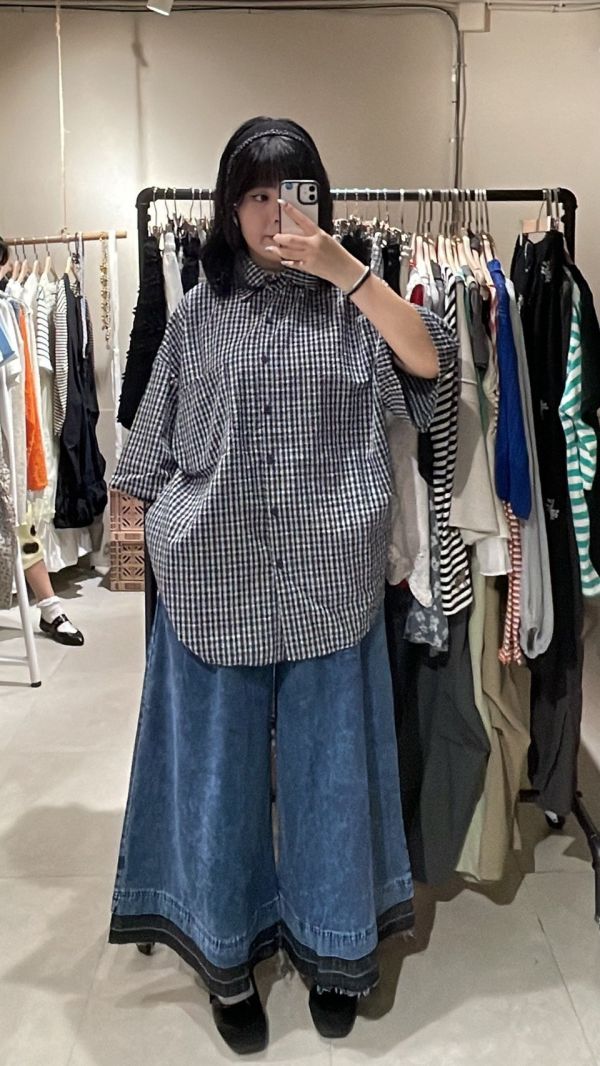 寬鬆泡泡布格紋襯衫 