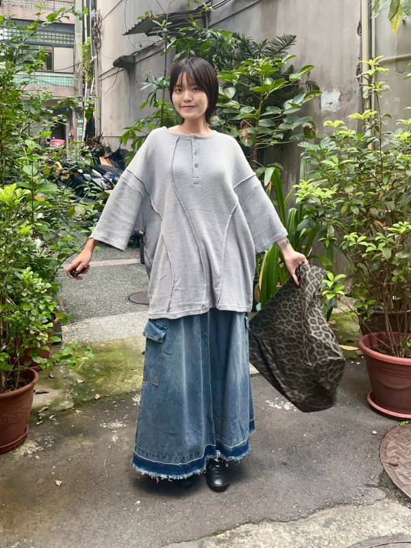 華夫格立體設計線條七分袖oversize 
