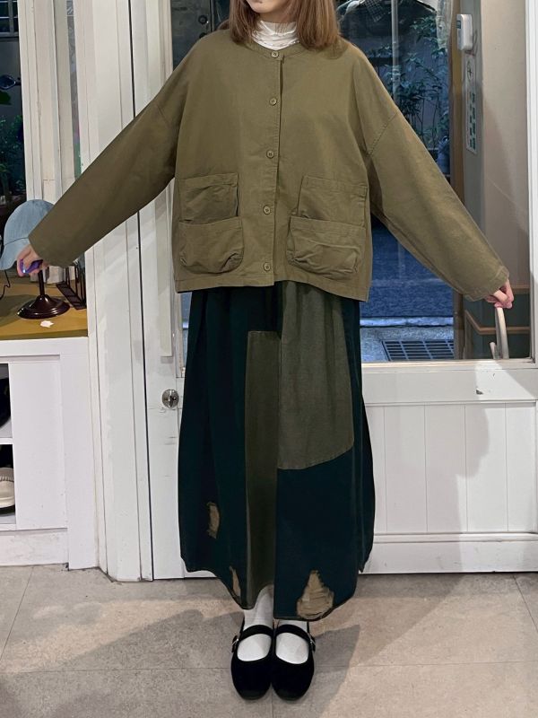 短版圓領工裝雙層口袋外套 