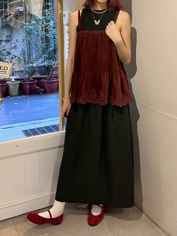 磚紅色燈芯絨兩穿設計：吊帶背心/短裙 