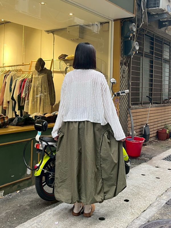 細格紋車線設計澎澎氣球裙 