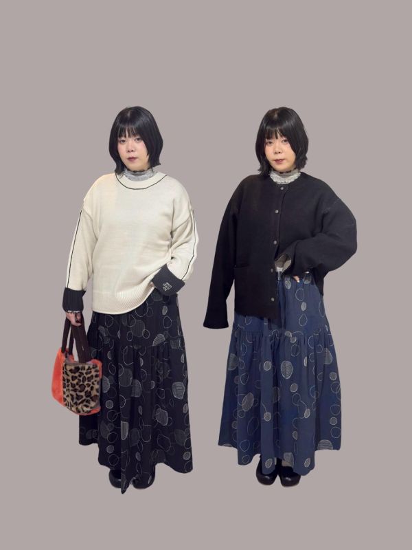 圓點線條抽繩傘狀長裙 