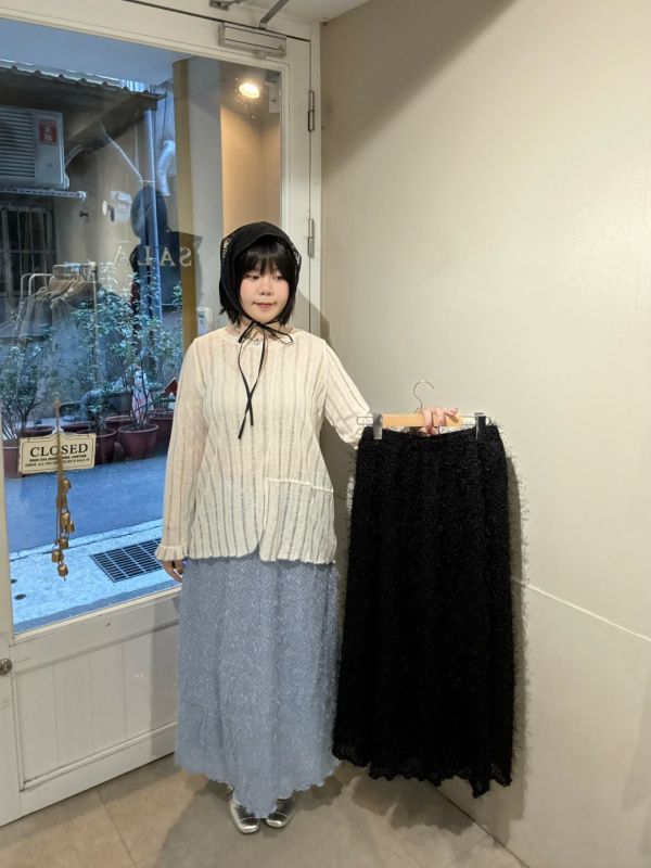 立體絨毛鬆緊腰長裙 