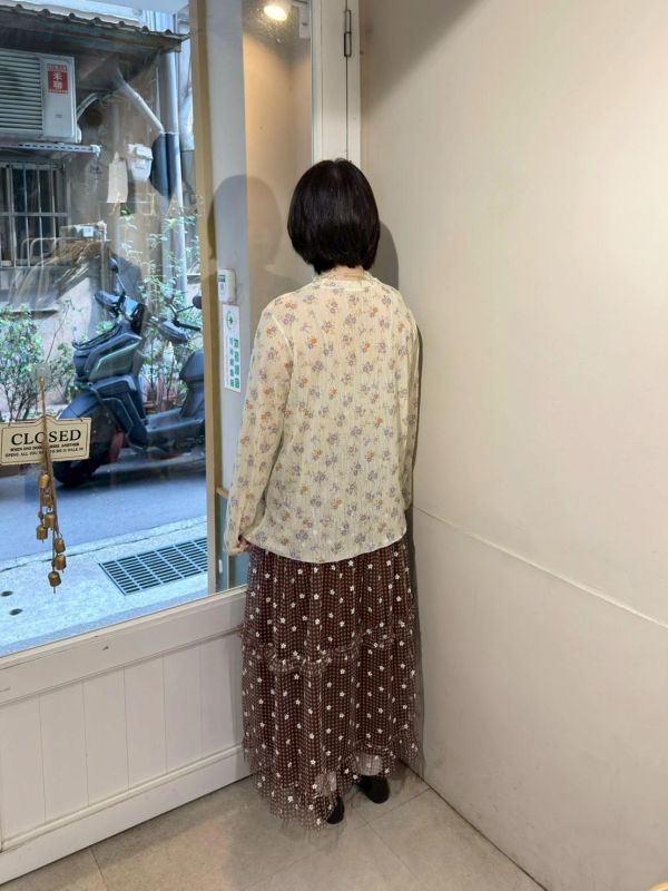 亮粉小花格紋荷葉鬆緊腰紗裙 