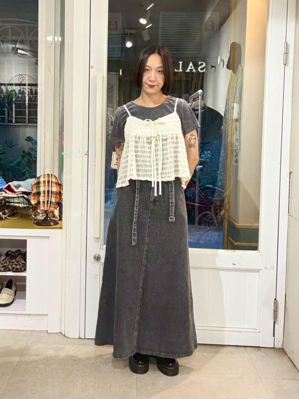 米白抓皺蝴結吊帶背心 