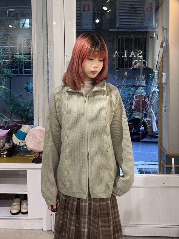 雙拉鏈針織高領長袖毛衣 