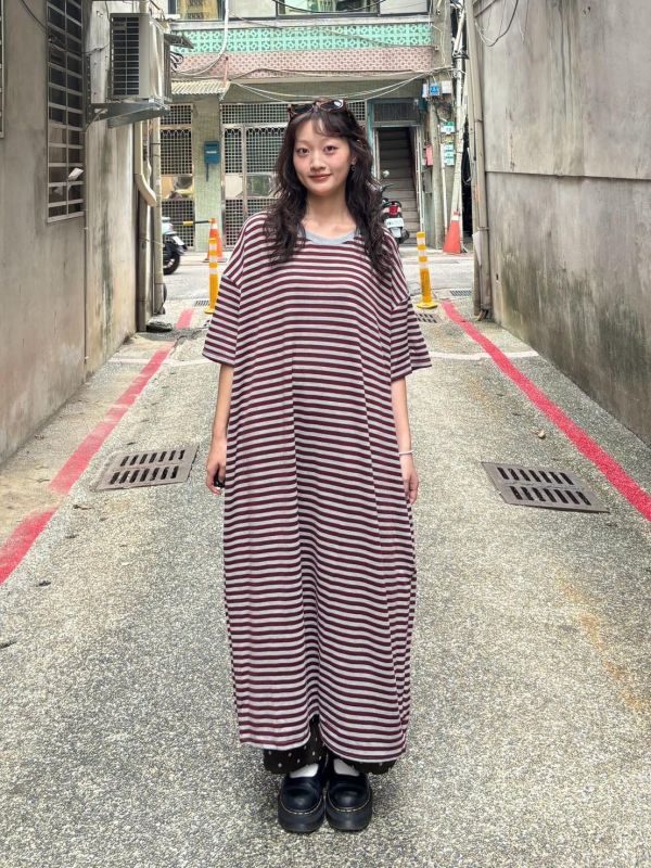橫條紋one piece長洋裝 
