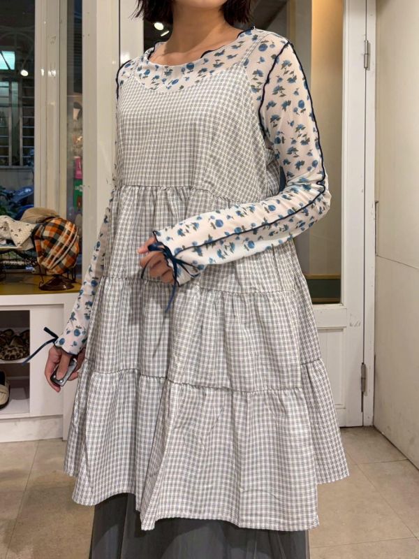 細格紋蛋糕層次下擺吊帶背心 