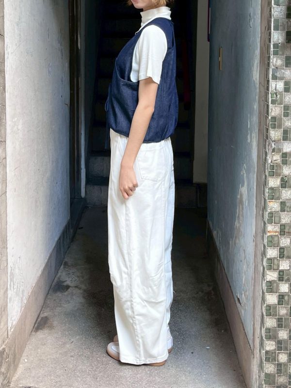 牛仔打褶線條錐形長褲 