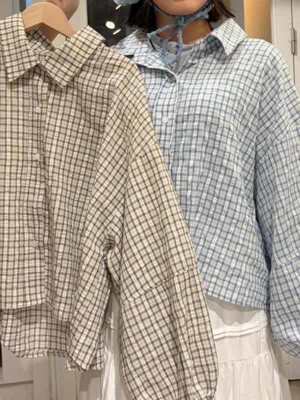 格紋前短後長襯衫 