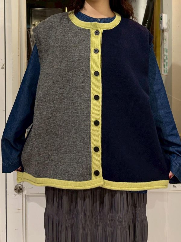 粗撞色排扣針織背心 