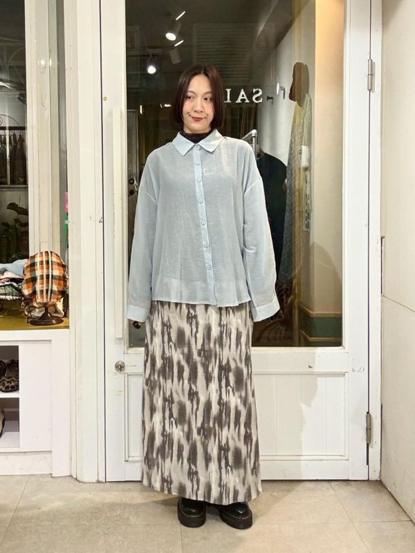 鬆緊腰水墨點染棉質魚尾長裙 