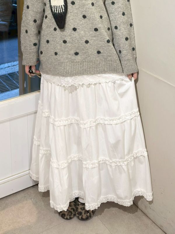 薄絨布蛋糕滾邊長裙 