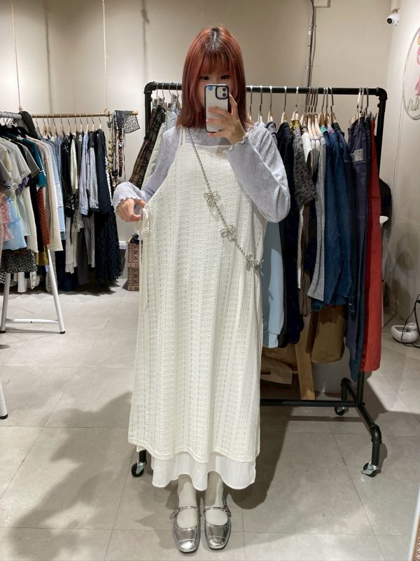 可調節側綁帶雙層蕾絲吊帶罩衫 