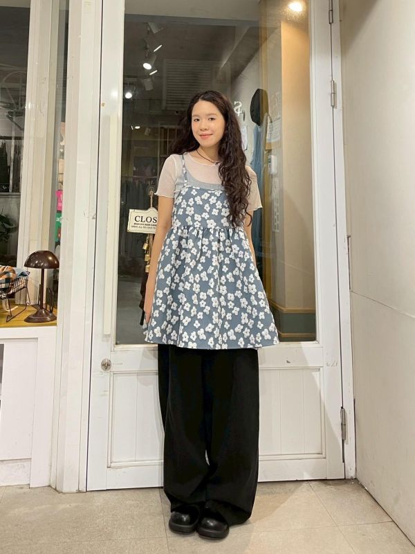 滿版立體花朵後綁帶可調節細肩小背心 