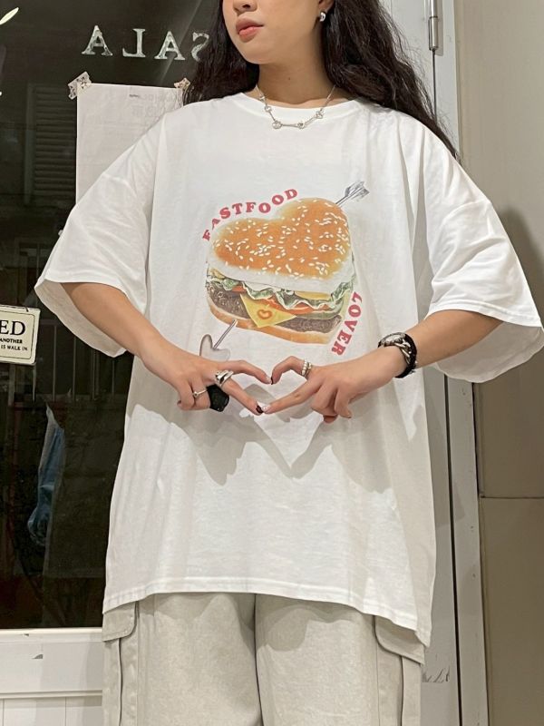 FASTFOOD LOVER印花落肩T 