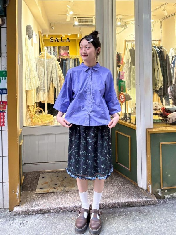 氣球下擺短版襯衫 