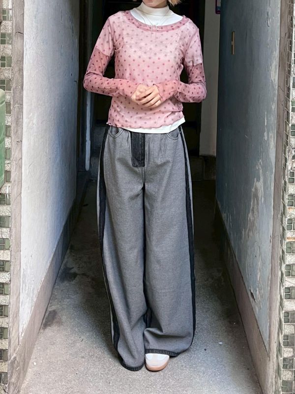 彩色波點渲染透膚長袖上衣 