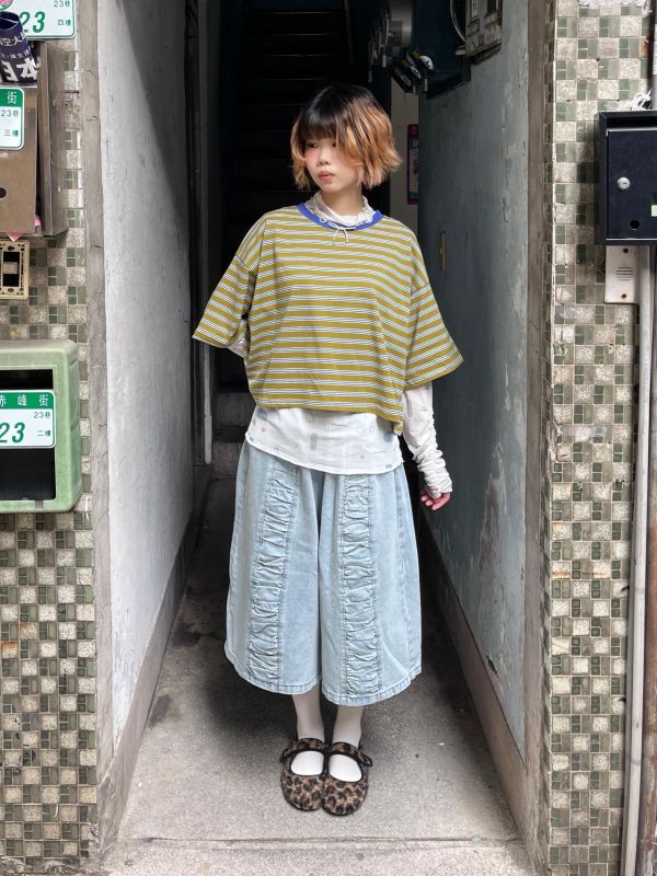 牛仔皺皺設計七分褲 