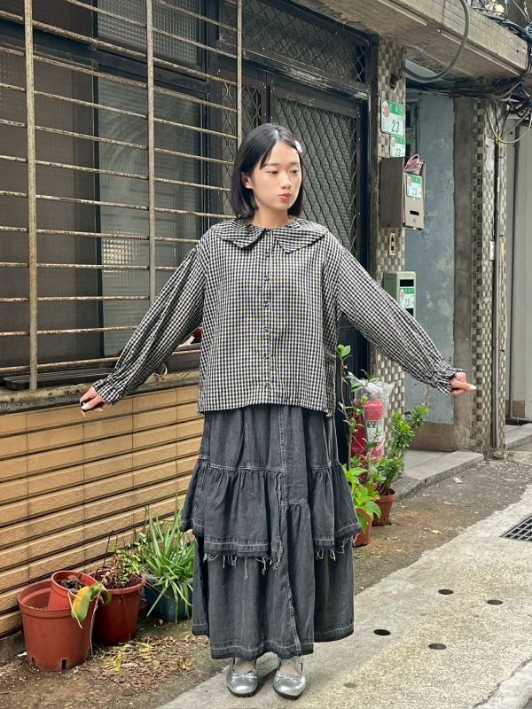 水洗色拼接蛋糕牛仔裙 
