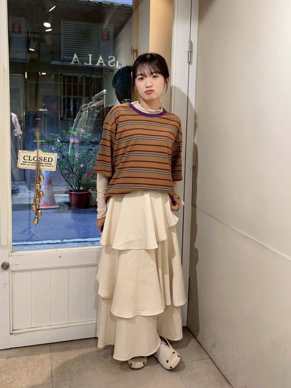 撞色圓領橫條紋寬鬆Tee 