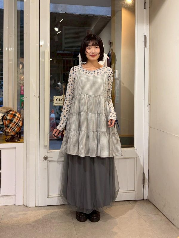 細格紋蛋糕層次下擺吊帶背心 