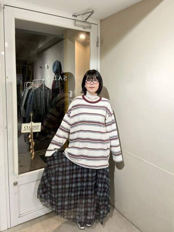 雙層格紋紗飄逸長裙 