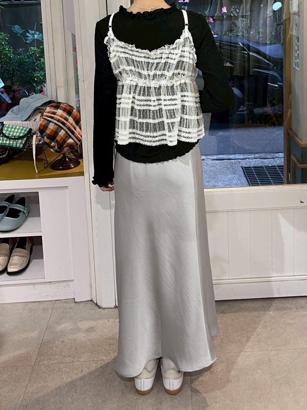 皺皺綁帶蕾絲彈力可調節吊帶背心 